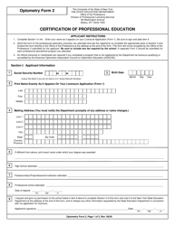 Optometry Form 2 Certification of Professional Education - New York