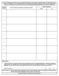 Physical Therapy Form 4 &quot;Endorsement Applicant Professional Experience Record&quot; - New York, Page 2