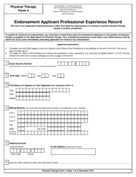 Document preview: Physical Therapy Form 4 Endorsement Applicant Professional Experience Record - New York