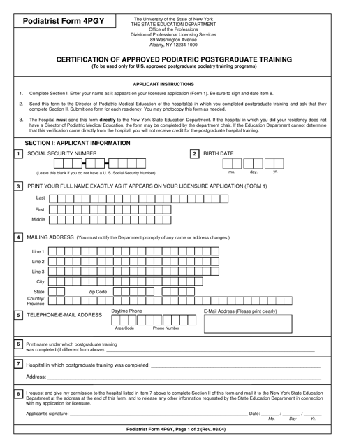 Podiatrist Form 4PGY  Printable Pdf