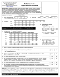 Podiatrist Form 1 Application for Licensure - New York