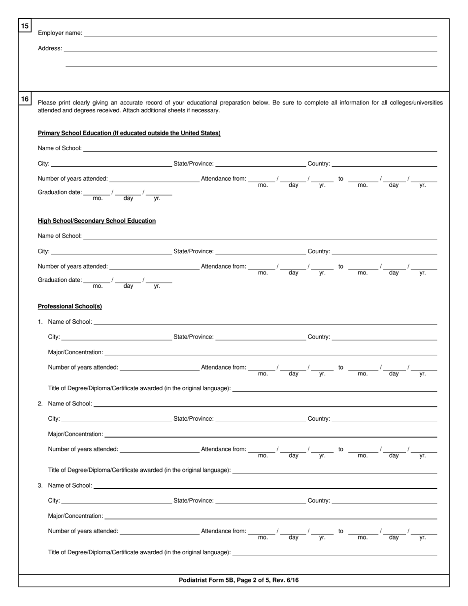 Podiatrist Form 5B Application for Limited Permit for Applicants Who Have Not Applied for Licensure in New York State - New York, Page 2