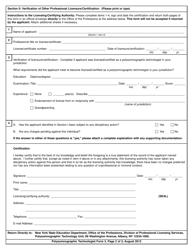 Polysomnographic Technologist Form 3 Verification of Other Professional Licensure/Certification - New York, Page 2