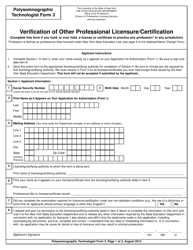 Document preview: Polysomnographic Technologist Form 3 Verification of Other Professional Licensure/Certification - New York