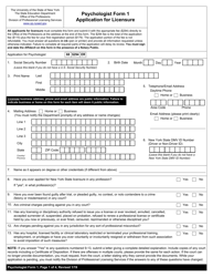 Psychologist Form 1 Application for Licensure - New York