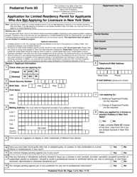 Podiatrist Form 5D Application for Limited Residency Permit for Applicants Who Are Not Applying for Licensure in New York State - New York