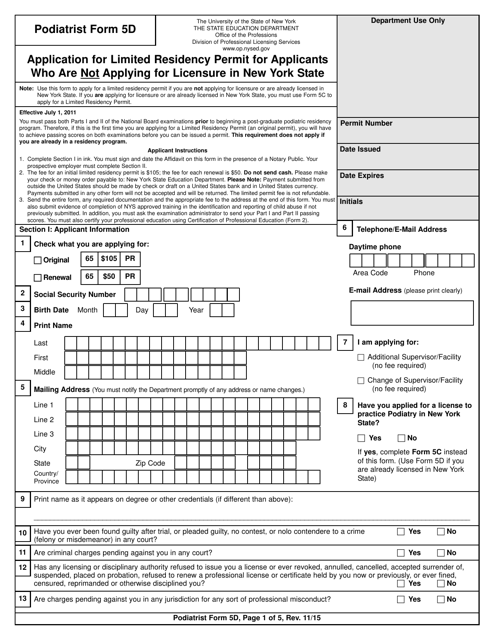 Podiatrist Form 5D  Printable Pdf
