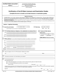 Document preview: Certified Public Accountant Form 3 Certification of Out-of-State Licensure and Examination Grades - New York