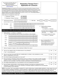 Document preview: Respiratory Therapy Form 1 Application for Licensure - New York