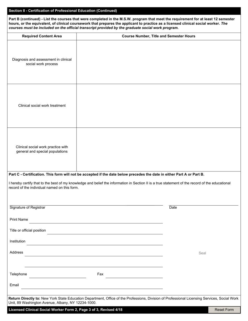 Licensed Clinical Social Worker Form 2 Certification of Professional Education - New York, Page 3