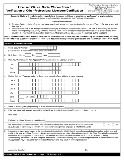 Licensed Clinical Social Worker Form 3  Printable Pdf