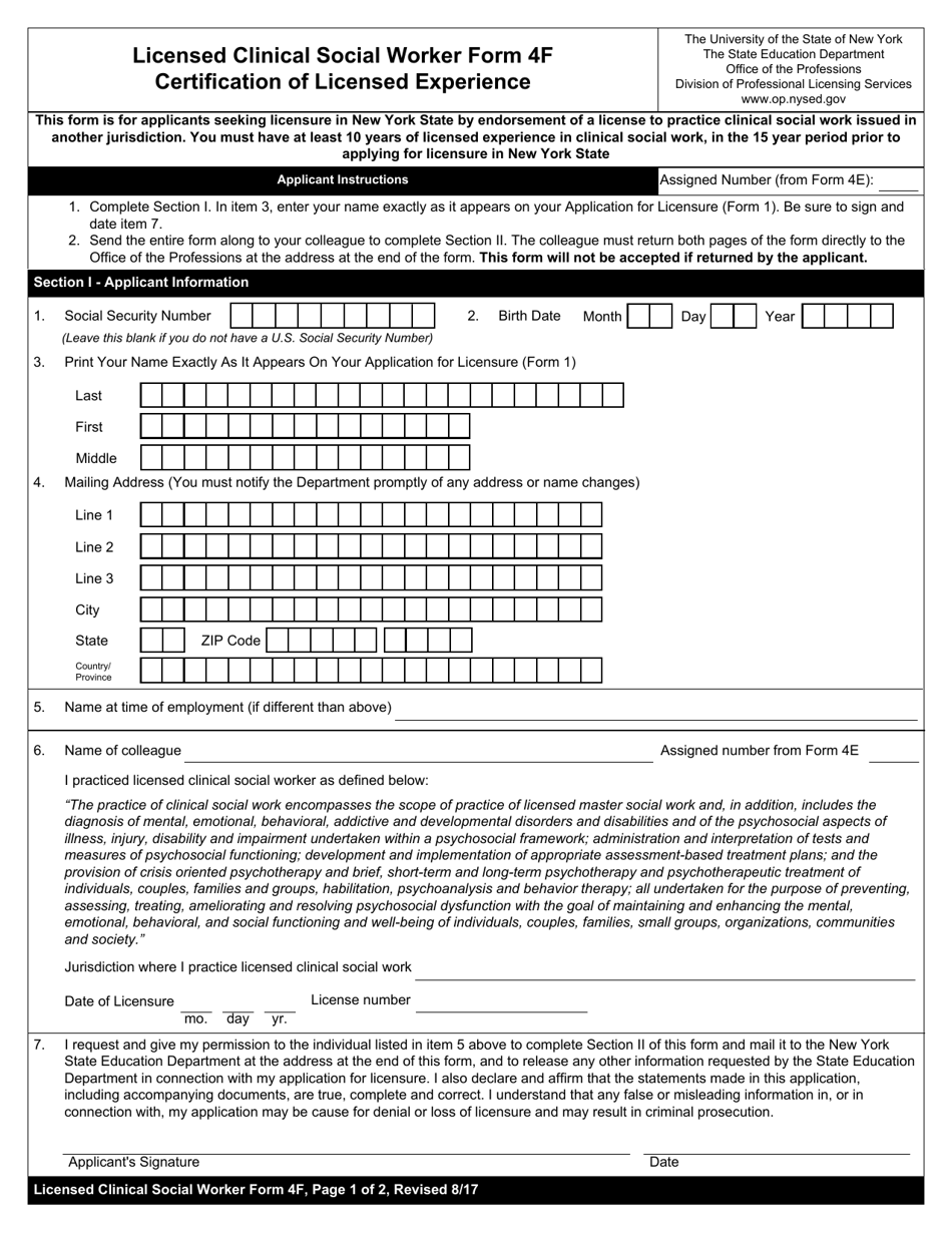 Licensed Clinical Social Worker Form 4F - Fill Out, Sign Online and ...