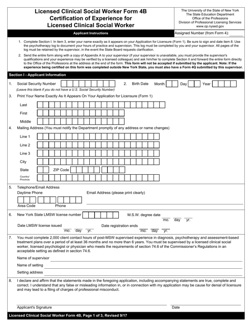 Licensed Clinical Social Worker Form 4B  Printable Pdf