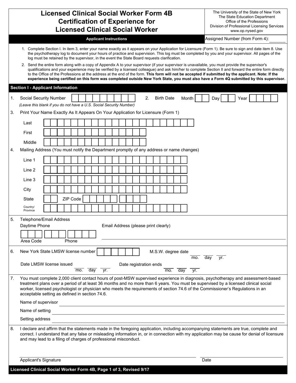 Licensed Clinical Social Worker Form 4B Fill Out, Sign Online and