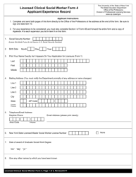 Licensed Master Social Worker Form 4 Applicant Experience Record - New York