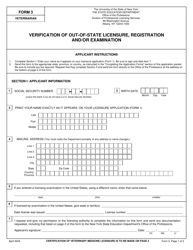 Document preview: Veterinarian Form 3 Verification of Out-of-State Licensure, Registration and/or Examination - New York