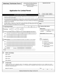 Document preview: Veterinary Technician Form 5 Application for Limited Permit - New York