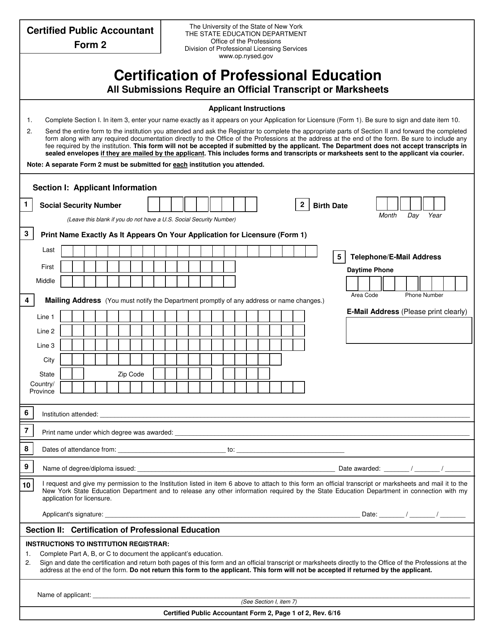 Certified Public Accountant Form 2  Printable Pdf