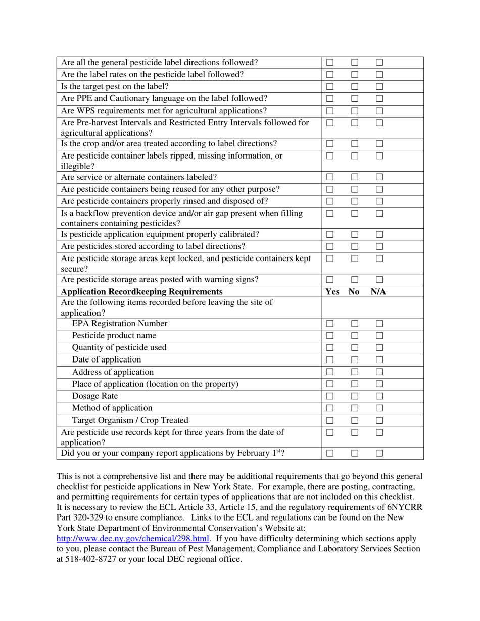 New York Checklist for New York State Pesticide Businesses/Agencies/And ...