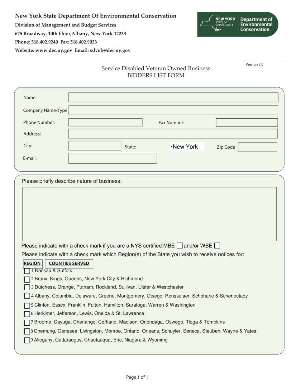 Bidders List Form - New York, Page 1