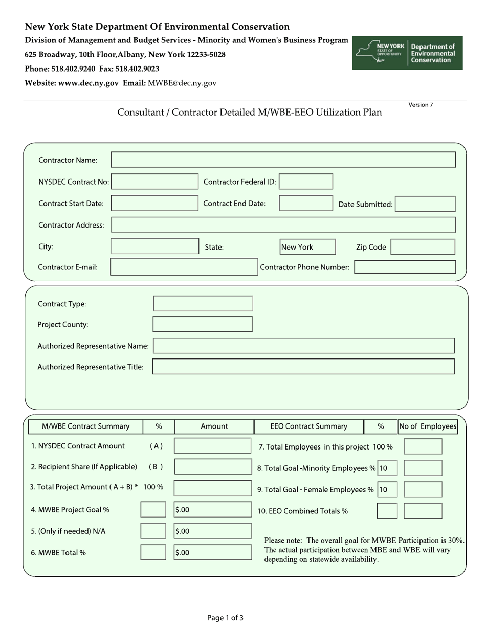 New York Consultant/Contractor Detailed M/Wbe-EEO Utilization Plan ...