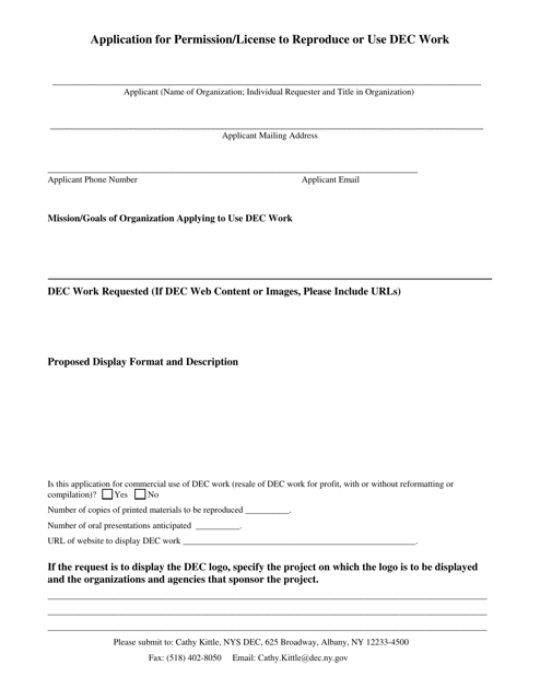 Application for Permission / License to Reproduce or Use Dec Work - New York Download Pdf