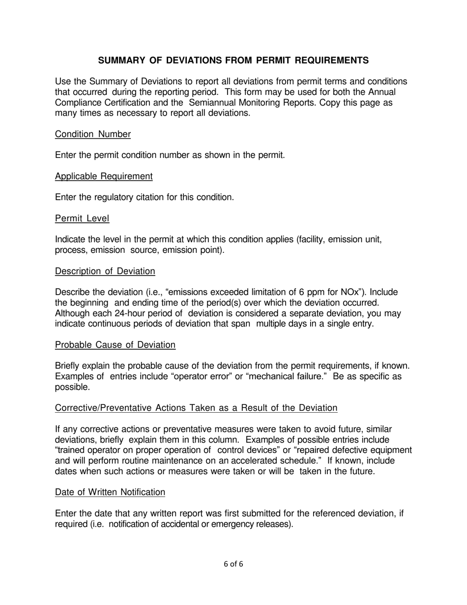 Instructions for Annual Compliance Certification and Semiannual Monitoring Report - New York, Page 6