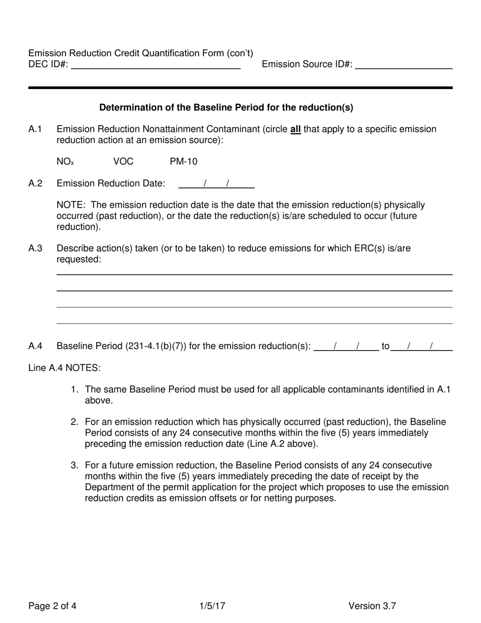 Emission Reduction Credit (Erc) Quantification Form (Nonattainment Contaminants Only) - New York, Page 2