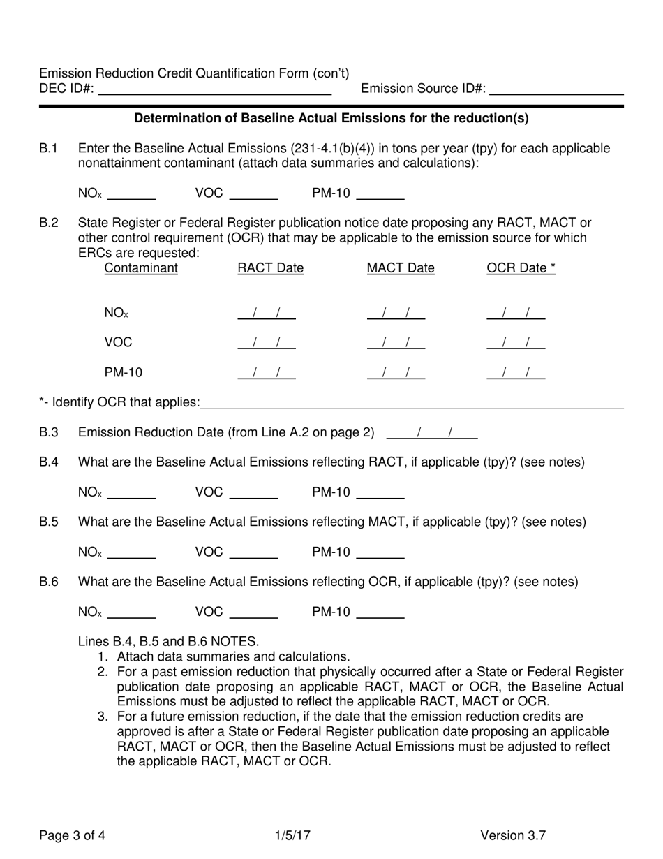 Emission Reduction Credit (Erc) Quantification Form (Nonattainment Contaminants Only) - New York, Page 3