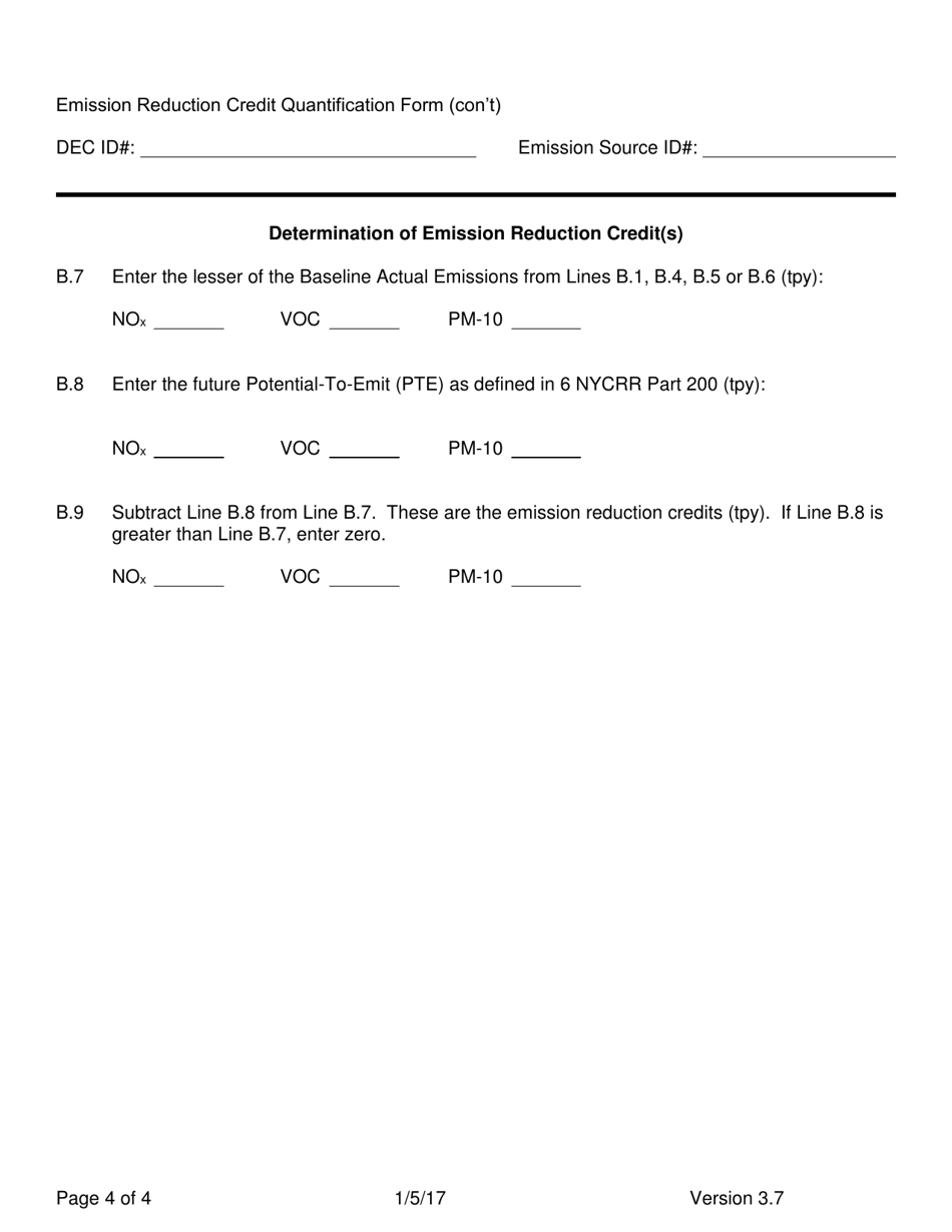 Emission Reduction Credit (Erc) Quantification Form (Nonattainment Contaminants Only) - New York, Page 4