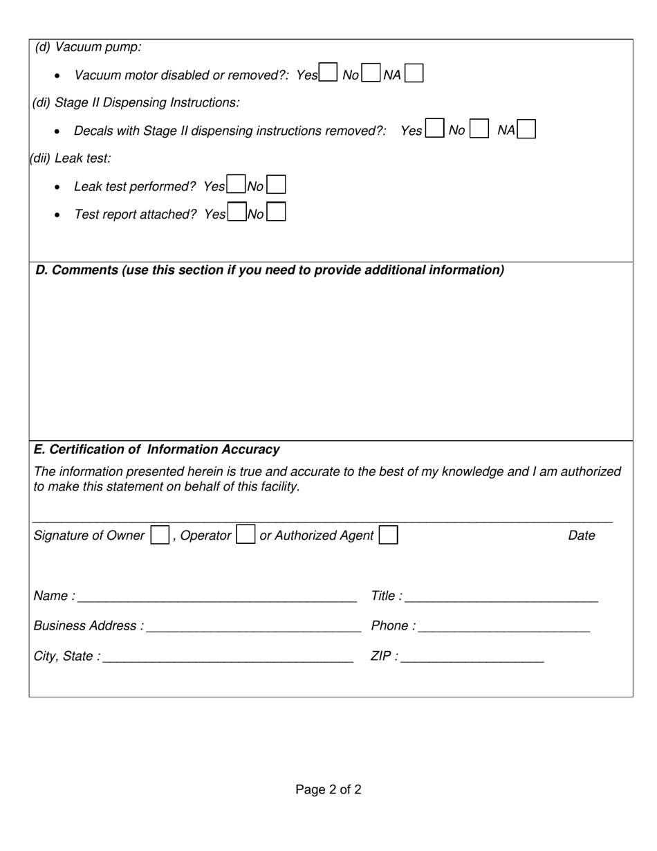 Stage II Vapor Recovery Decommissioning Checklist - New York, Page 2