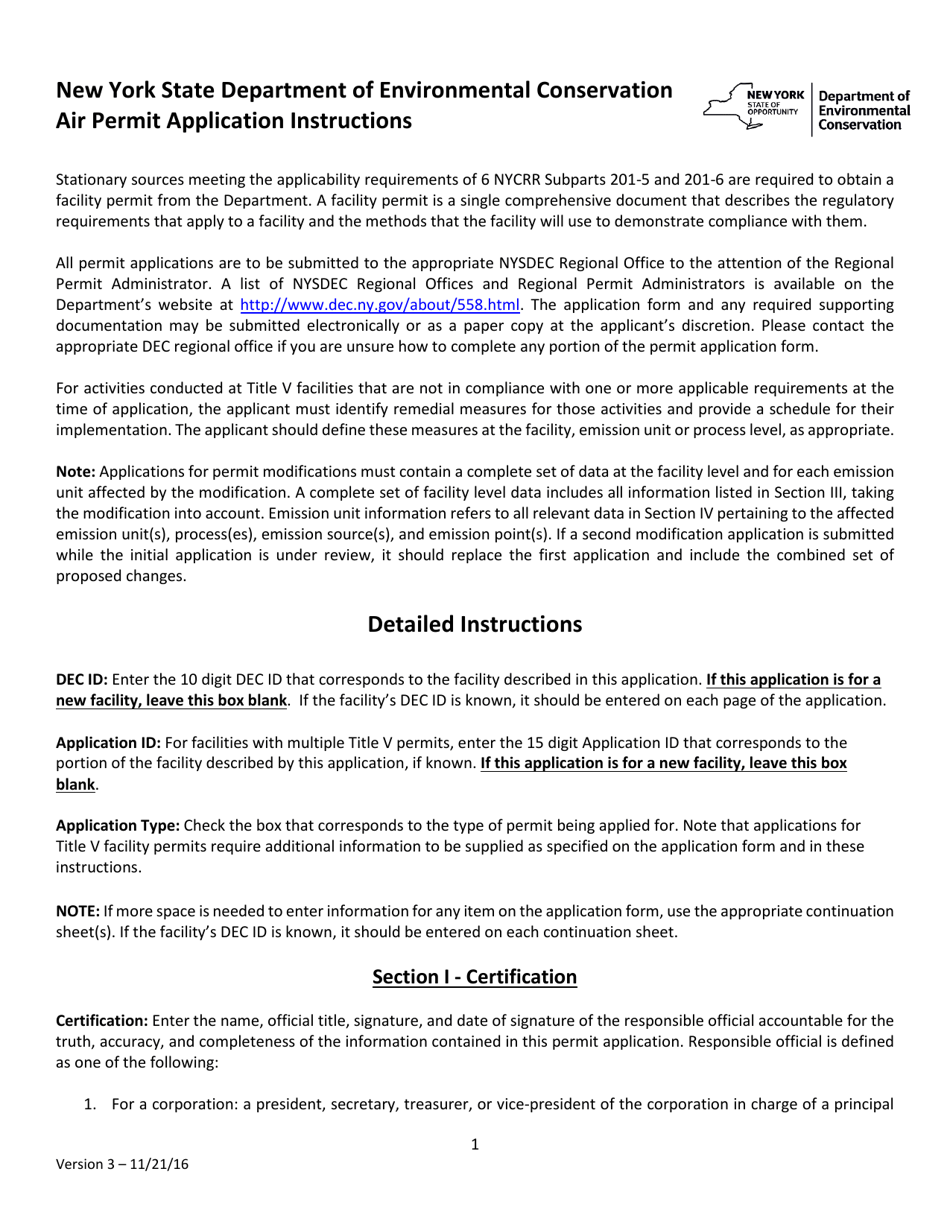 Instructions for Air Permit Application - New York, Page 1