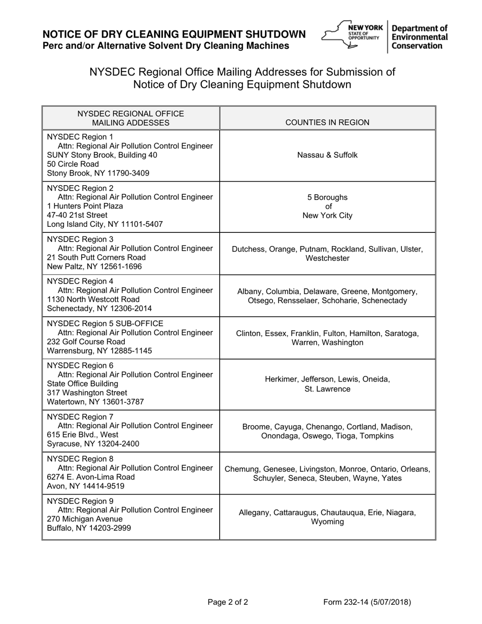 Form 232-14 Notice of Dry Cleaning Equipment Shutdown - New York, Page 2