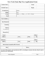 Document preview: New York State Big Tree Application Form - New York