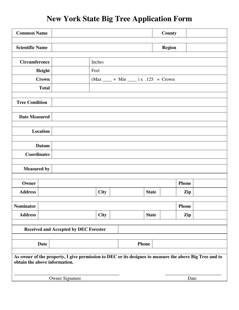 New York State Big Tree Application Form - New York, Page 1
