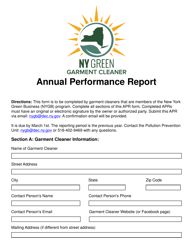 Document preview: Garment Cleaner Annual Performance Report - New York