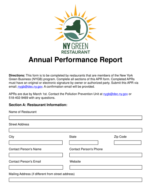 Restaurant Annual Performance Report - New York Download Pdf