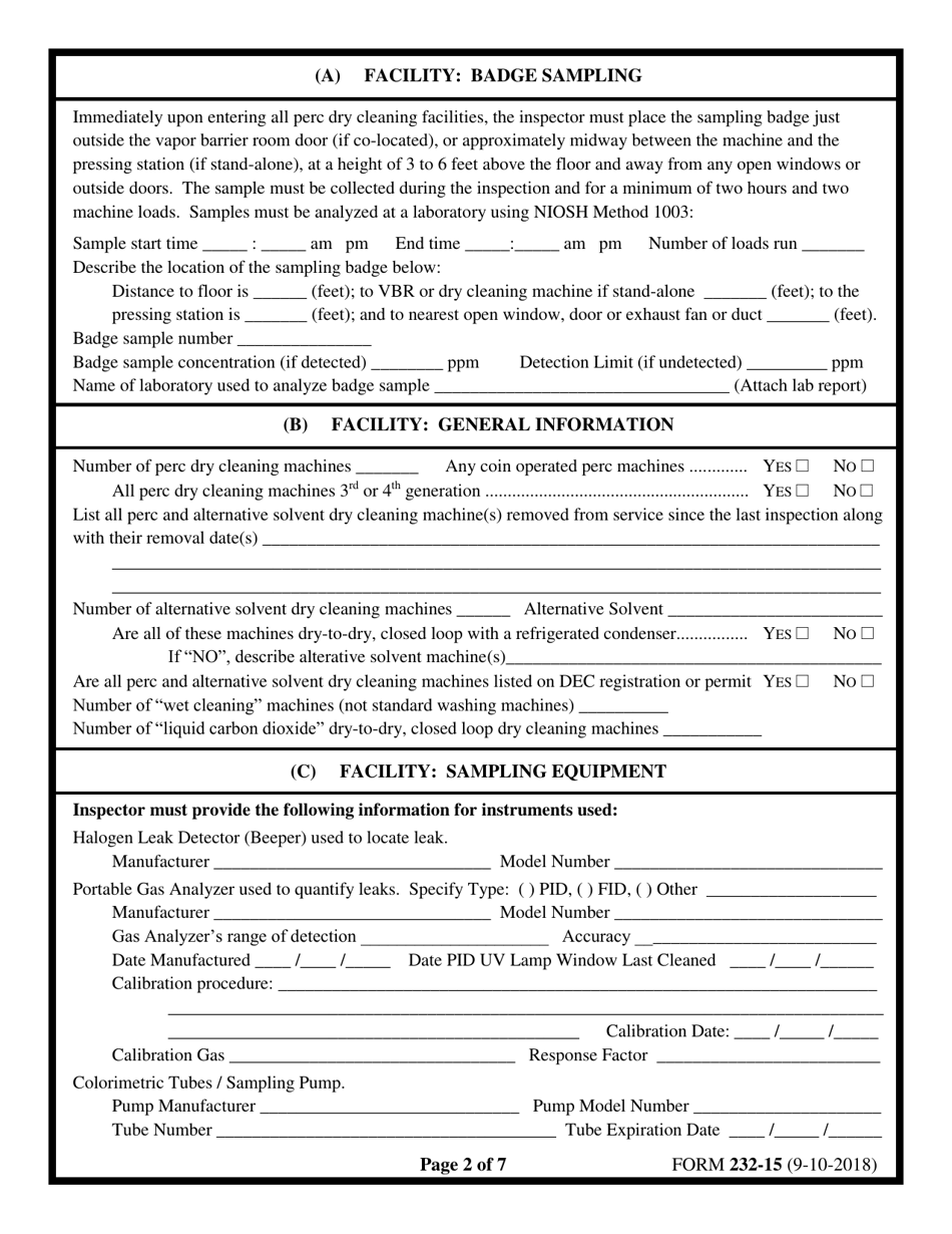 Form 232-15 Part 232 Dry Cleaning Facility Compliance Inspection Report - New York, Page 2