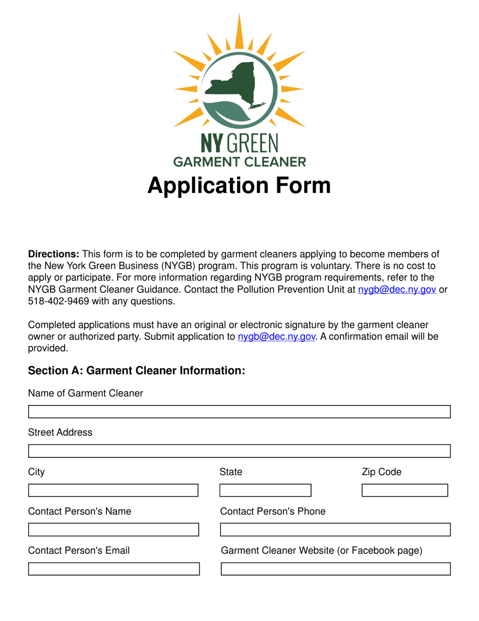 Garment Cleaner Application Form - New York, Page 1
