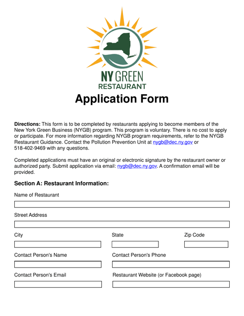 Restaurant Application Form - New York Download Pdf
