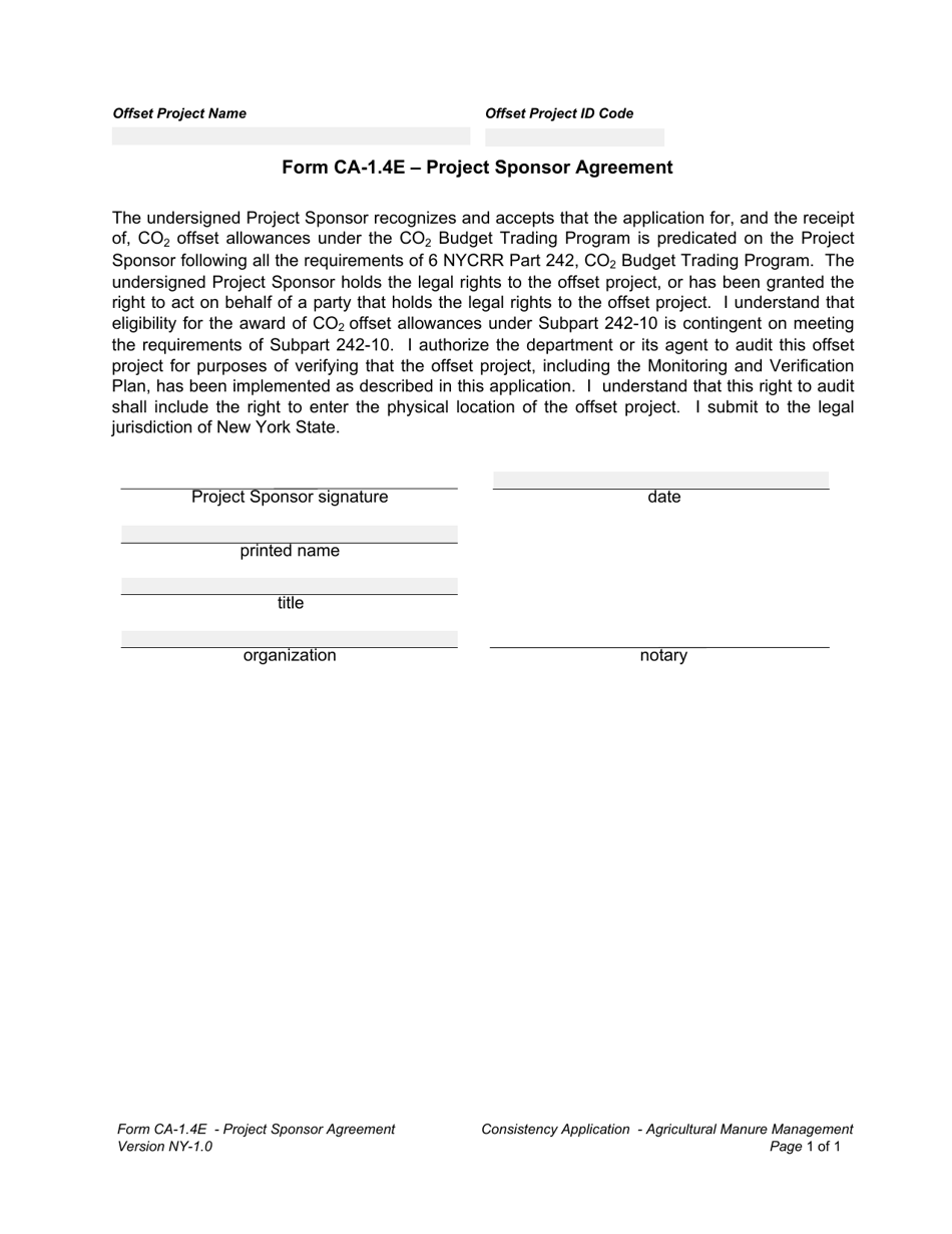 Form CA-1.4E Project Sponsor Agreement - New York, Page 1