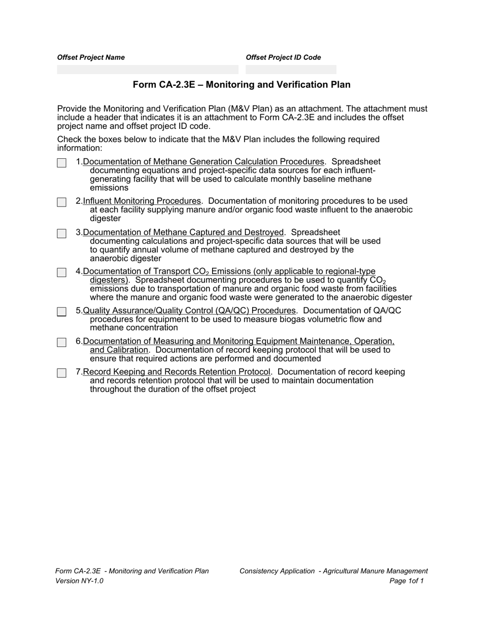 Form CA-2.3E Monitoring and Verification Plan - New York, Page 1