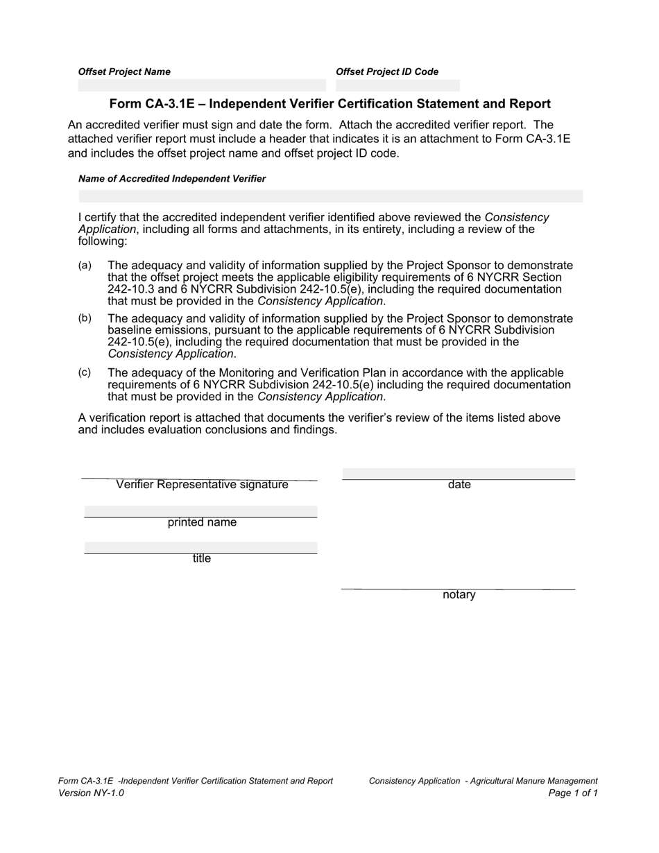 Form CA-3.1E Independent Verifier Certification Statement and Report - New York, Page 1