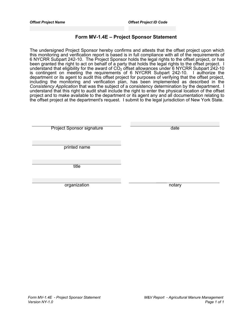 Form MV-1.4E Project Sponsor Statement - New York, Page 1