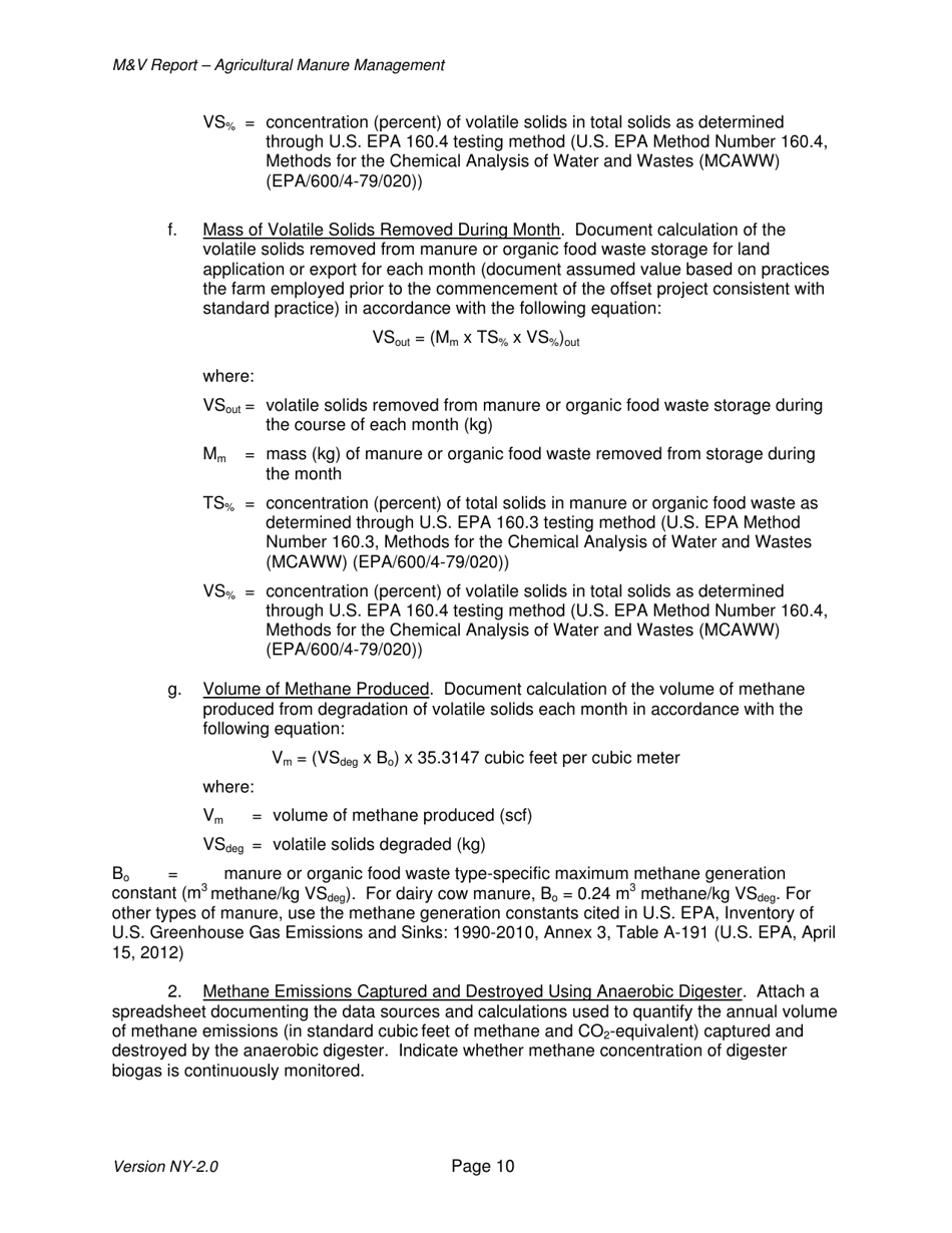 Instructions for Avoided Methane Emissions From Agricultural Manure Management Offset Project Monitoring and Verification Report - New York, Page 10