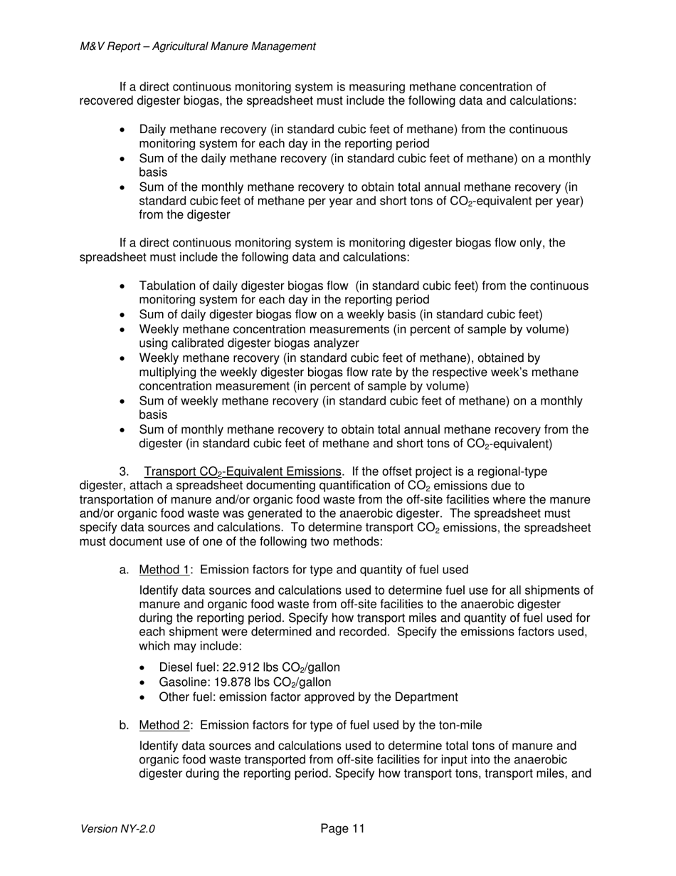 Instructions for Avoided Methane Emissions From Agricultural Manure Management Offset Project Monitoring and Verification Report - New York, Page 11