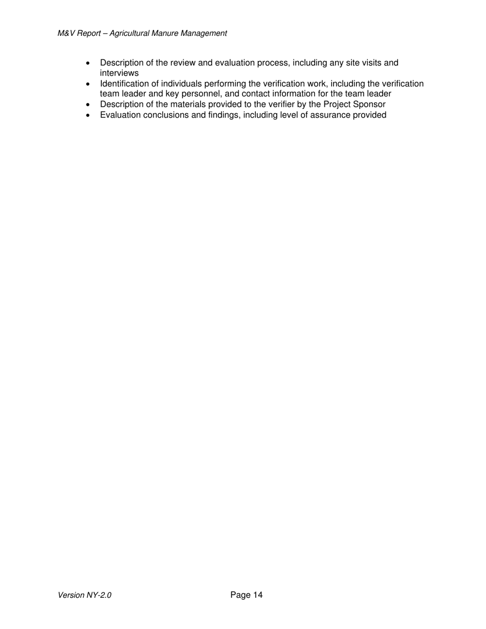 Instructions for Avoided Methane Emissions From Agricultural Manure Management Offset Project Monitoring and Verification Report - New York, Page 14