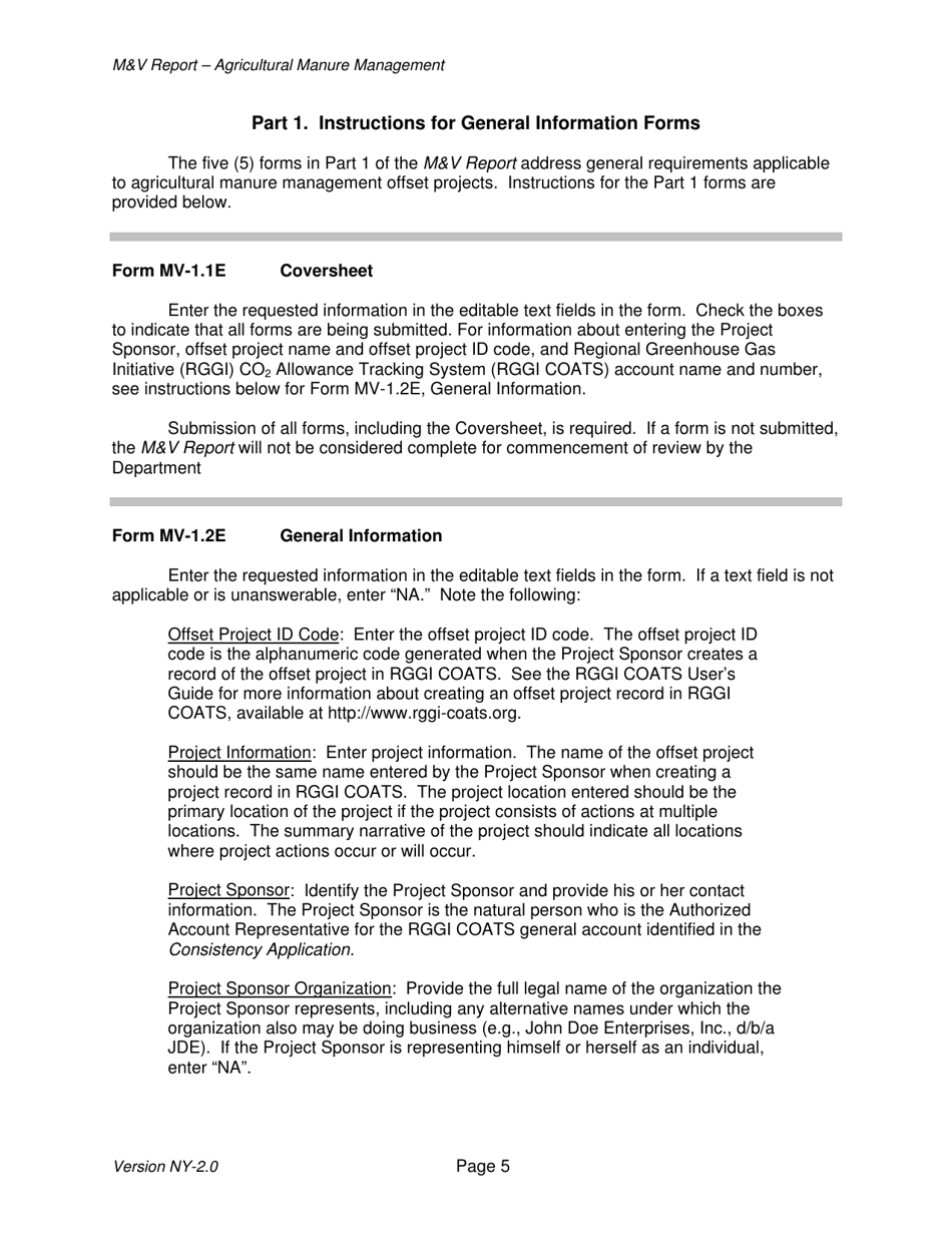 Instructions for Avoided Methane Emissions From Agricultural Manure Management Offset Project Monitoring and Verification Report - New York, Page 5