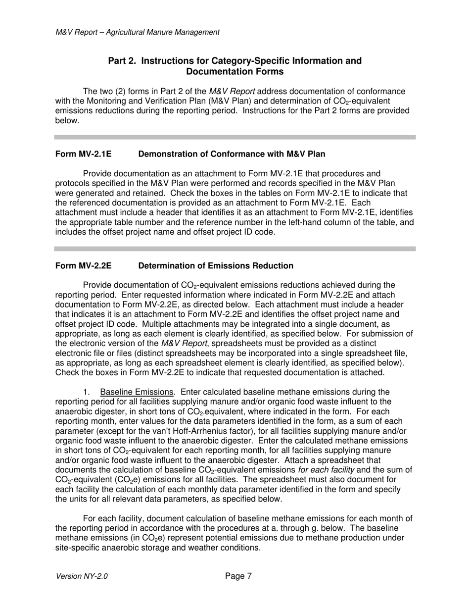 Instructions for Avoided Methane Emissions From Agricultural Manure Management Offset Project Monitoring and Verification Report - New York, Page 7
