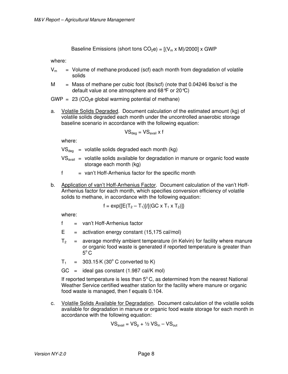 Instructions for Avoided Methane Emissions From Agricultural Manure Management Offset Project Monitoring and Verification Report - New York, Page 8